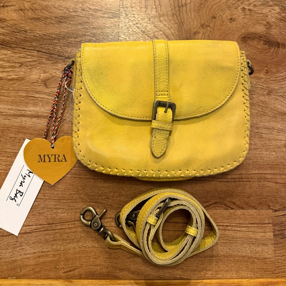 Myra Bag Bright Yellow Leather Crossbody with Whipstitch Trim